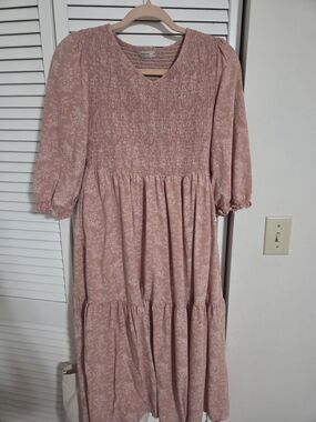 Smocked Bodice Pink Floral  Dress